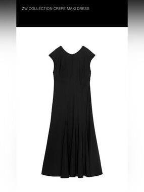 NWT Zara Black Cap-Sleeve Crepe Maxi Dress